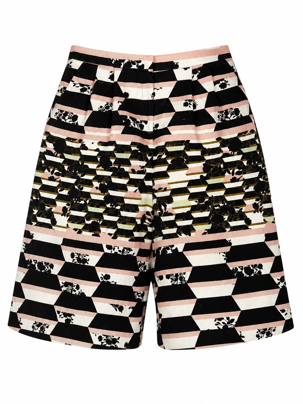 Topshop Black, Pink and Olive Striped Floral Bermudas Size 6
